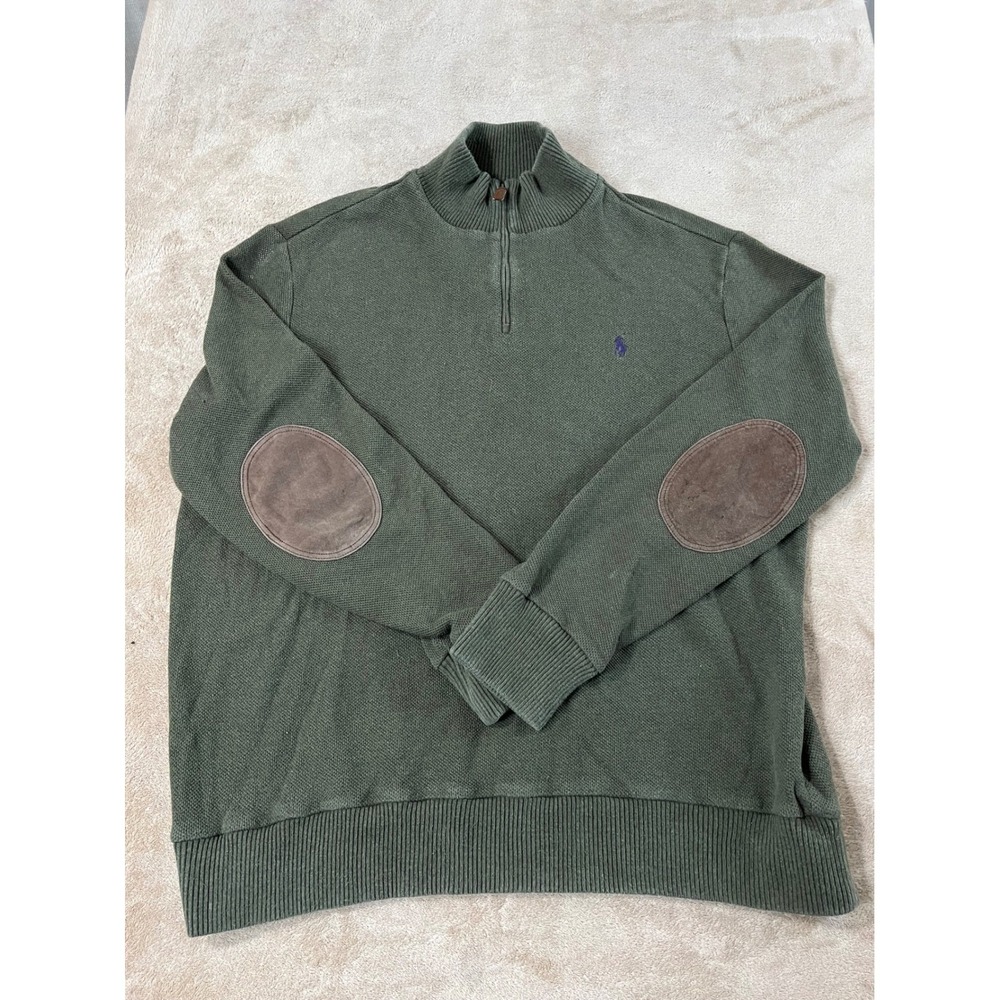 Vtg Polo Ralph Lauren 1/4 Zip Sweater Men's XXL Green Cotton Pullover L/S GOOD